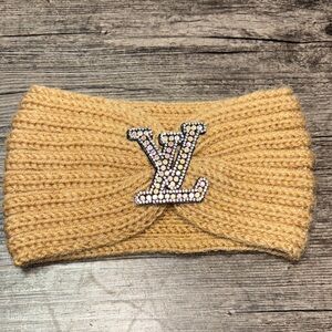 🚫SOLD🚫 Stylish Gold Knit Headband with Embellished Logo